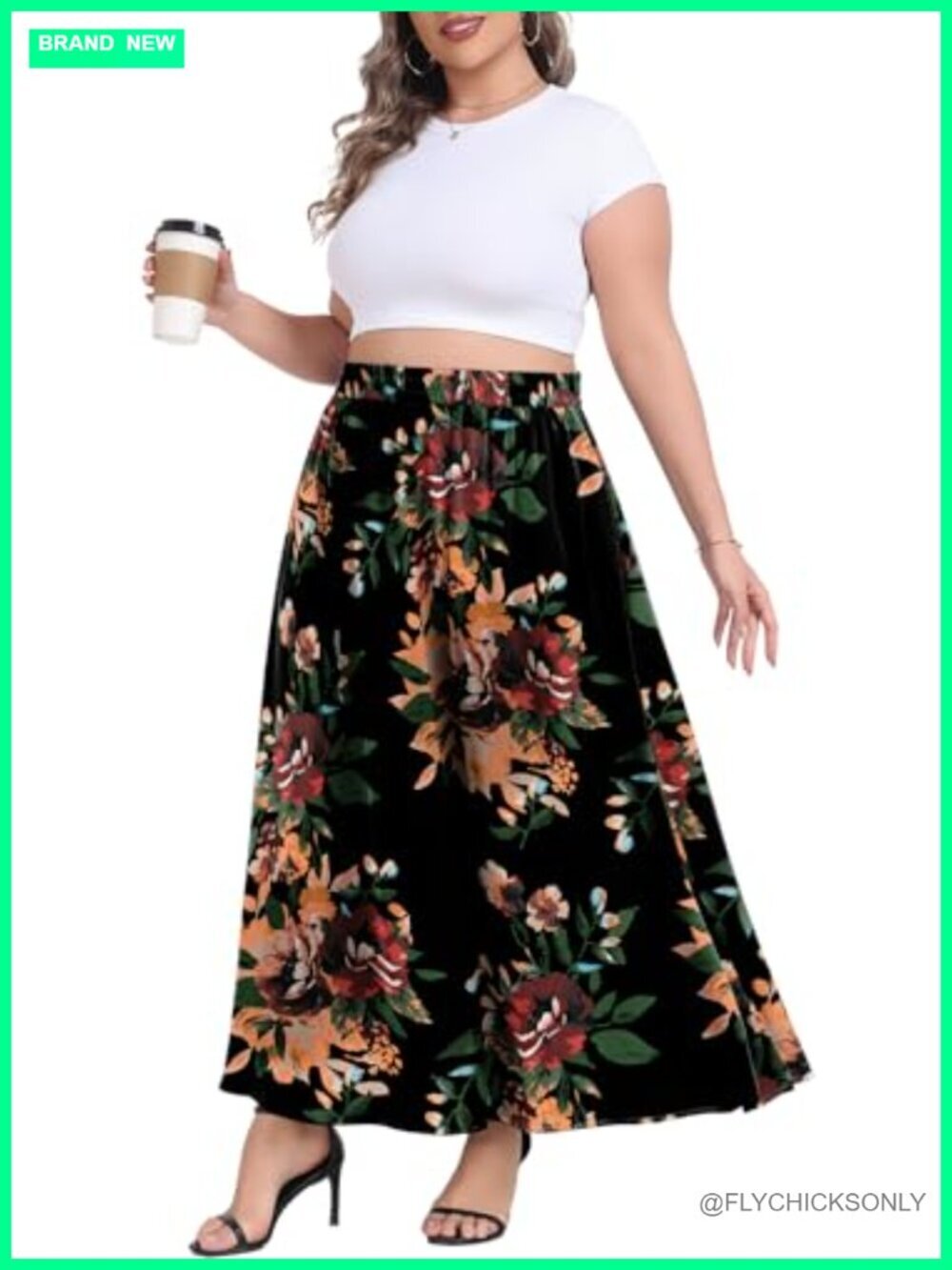 Women's Plus Size Maxi Skirt Boho Flowy A-Line Elastic High Waist with Pockets
